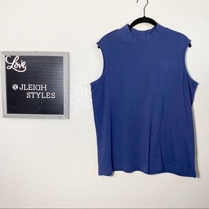 Vintage Navy Blue Sleeveless Mock Neck Shirt Crest Lg